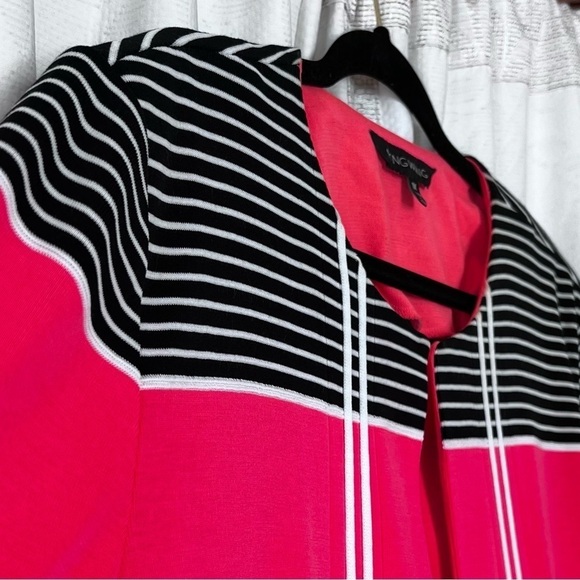 Ming Wang Long Cardigan In Coral, Black and White size 1X - Picture 7 of 9